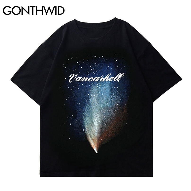 

T-Shirts Harajuku Galaxy Aurora Print Tshirts Streetwear Hip Hop Fashion Casual Loose Cotton SummerTees Tops 210602, Black