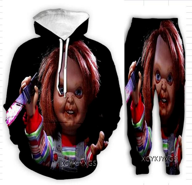 

New Men/Womens Horror Movie Child' Play Chucky Funny 3D Print Fashion Tracksuits Hip Hop Pants + Hoodies, As shown 1