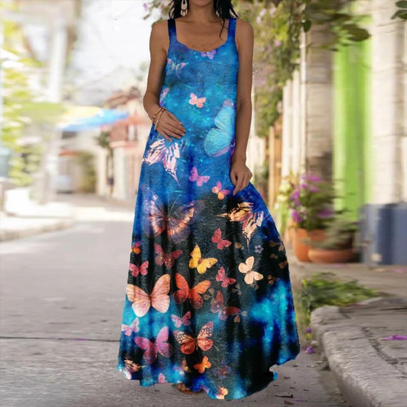 

vintage summer butterfly print super women dress oversized boho clothes beach sleeveless long casual 5xl plus size dresses, Black;gray