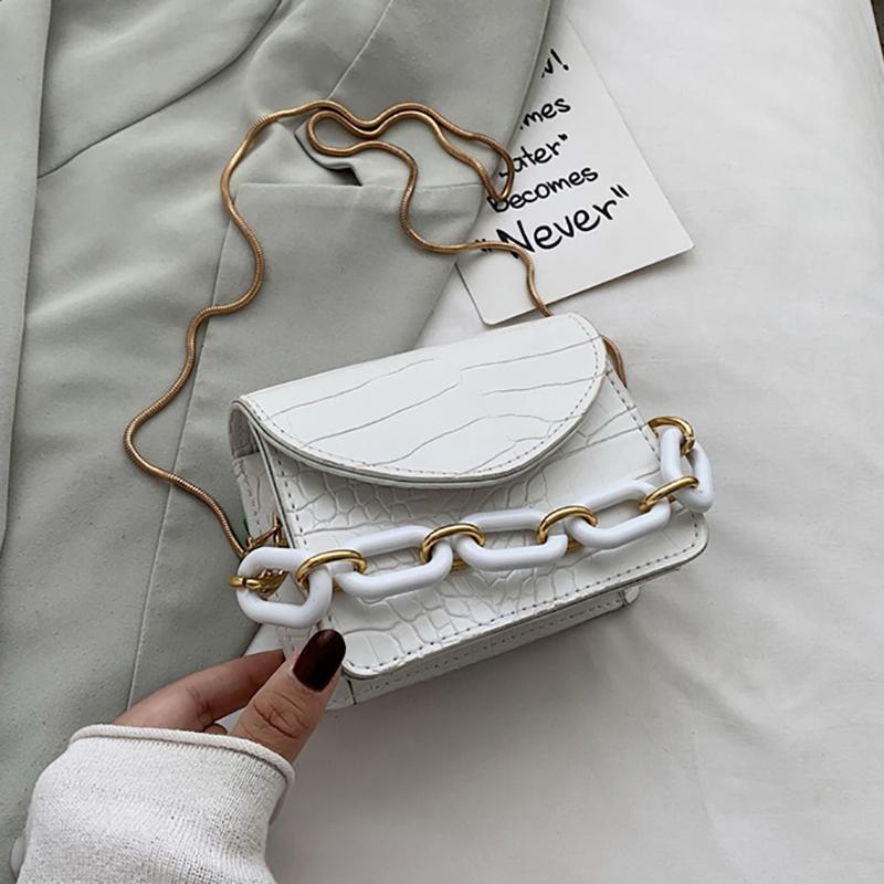 

Thick Chain Stone Pattern Mini PU Leather Crossbody Bags For Women 2021 Solid Color Shoulder Handbags Female Flap Bag Sac Femme, Green