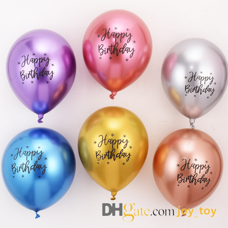 

50pcs/pack 12 inch Happy Birthday Chrome Metallic Latex Balloons for Birthday party celebration decoration supply, Multicolor