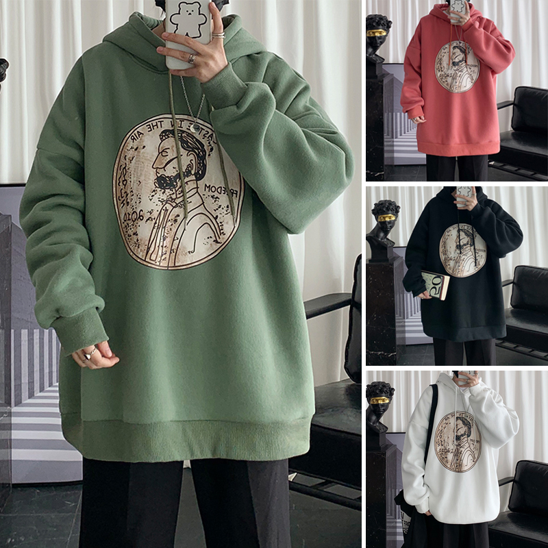 

2021 New Men's Fashion Trend Coats Printing Hooded Hoodies Solid Color Hoodie Cotton Pullover Casual Loose Sweatshirts Size M-2xl E1on, White