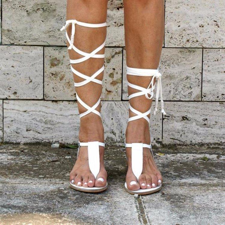

2021 Summer Flip Flops Gladiator Sandals Shoes Beach Cross Sandals Woman Slip on Flats Casual Women Zapatos De Mujer, White