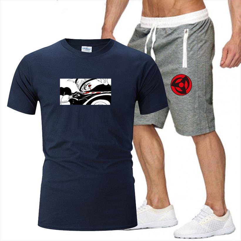 

summer t shirt set 2 mens tracksuits piece sportswear suit fitness short sleeve shorts set, o neck cotton, Gray