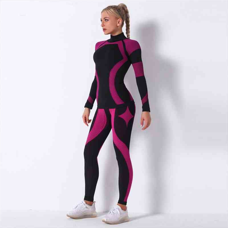 

women 2pcs seamless set sport suit gymwear workout clothes long sleeve gym high waist leggings fitness women sets, White