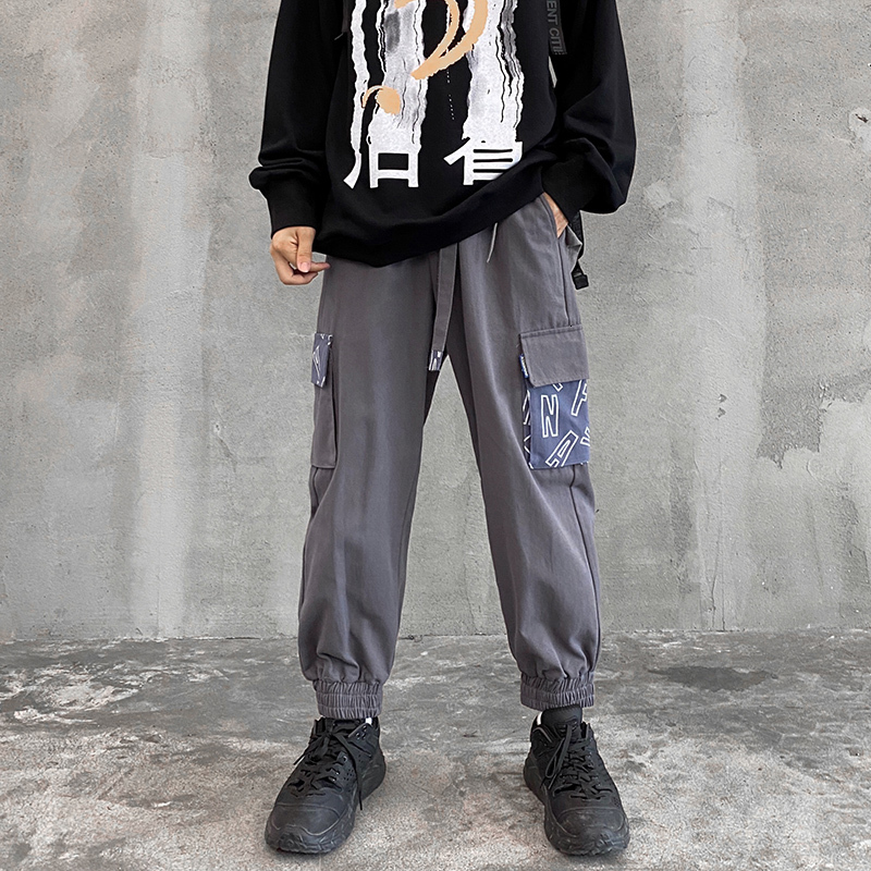 

2021 New Multi-pocket Elastic Waist Design Harem Men Streetwear Punk Cotton Hip Hop Casual Joggers Male Pant Trousers Gs7e Rnyn, Grey