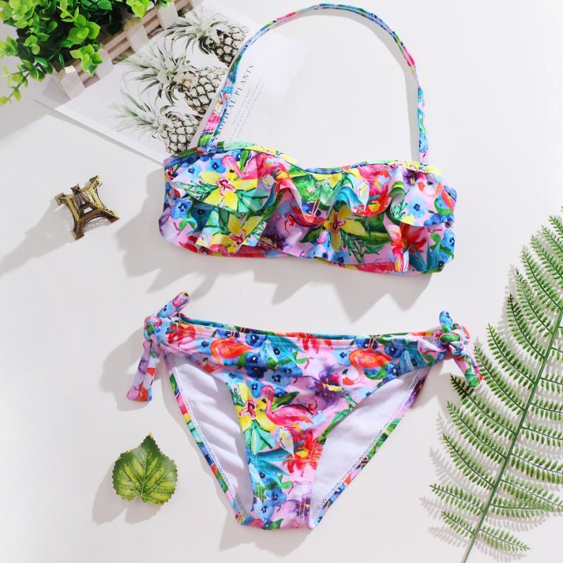 Women's Swimwear 2021 Girls Swimsuit Two Piece Stamping Children's 4-16 Years Beachwear Bathing Suit JX25-image-736589017