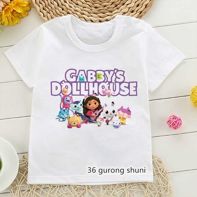 

New summer style girl t-shirt funny Gabbys Doll House cartoon print kids clothes vogue high quality children tshirt tops, T10834