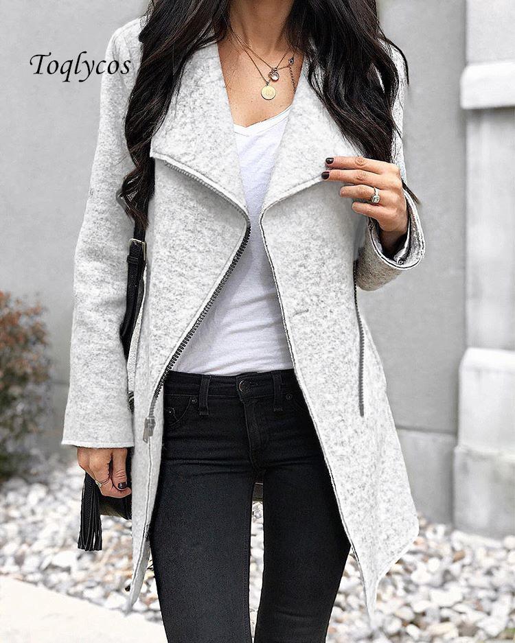 

Women' Wool & Blends Style Women 2021 Spring And Autumn Fashion Zipper Irregular Coat For Woollen 426shi1, Grey