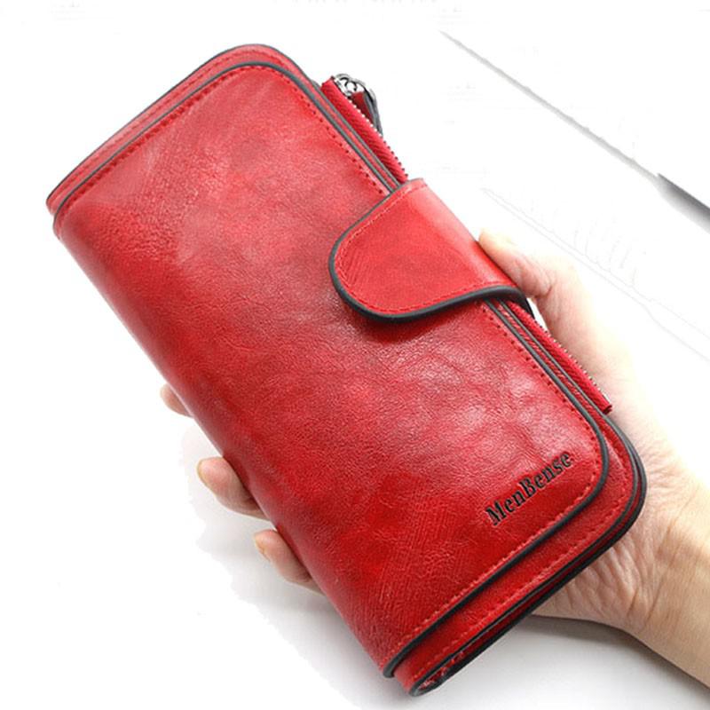 

Women's wallet made of leather Wallets Three fold Womens purses mobile phone Purse Female Coin Purse Carteira Feminina, Red