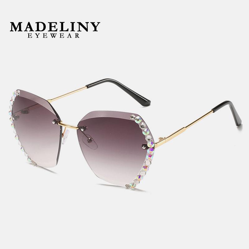 

Sunglasses MADELINY Fashion Luxury Rimless Metal Frame Women Retro Gradient With Diamonds Brand Designer MA225