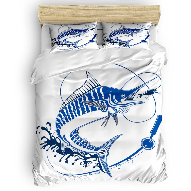 

Bedding Sets Animal Fish Fishing Hook Bait Ruler Duvet Cover Set With Pillowcase Comfortable Bedroom Supplies King Size, As pic