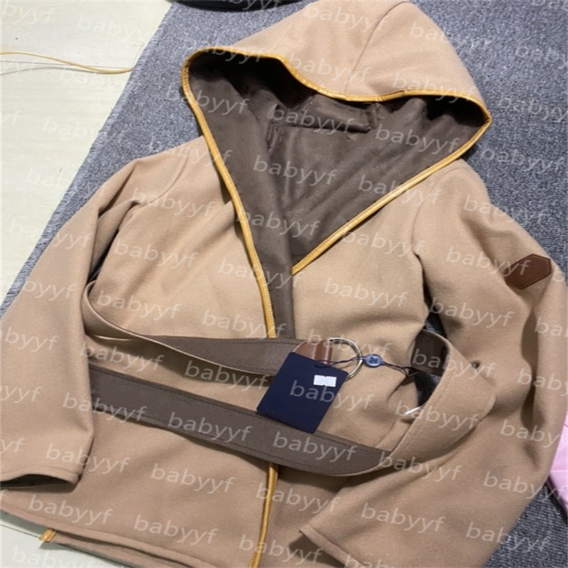 

New women Wool blend Jacket Designer trench coats windbreaker fashion hooded Letters Style With Belt Slim Lady Outfit Jackets Large size, Khaki