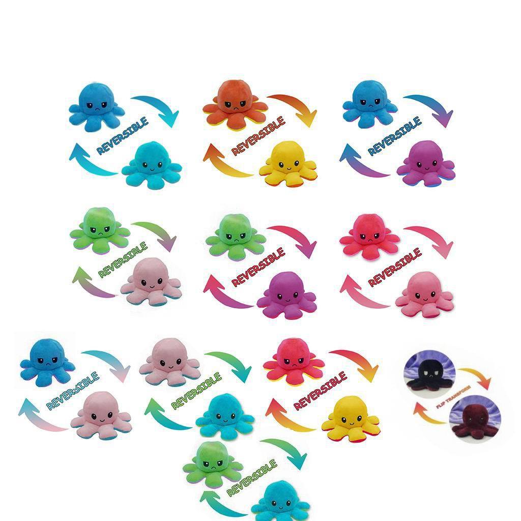 

2021 reversible octopus plush toys 20cm Stuffed Animals Cute flipped doll double-sided expression