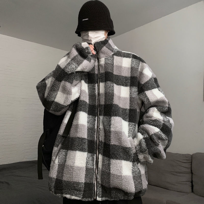 

2021 New Thick Lamb Fur Jacket Men's Warmth Fashion Retro Casual Plaid Men Wild Winter Short Coat Mens Clothes M- Heyb, Black