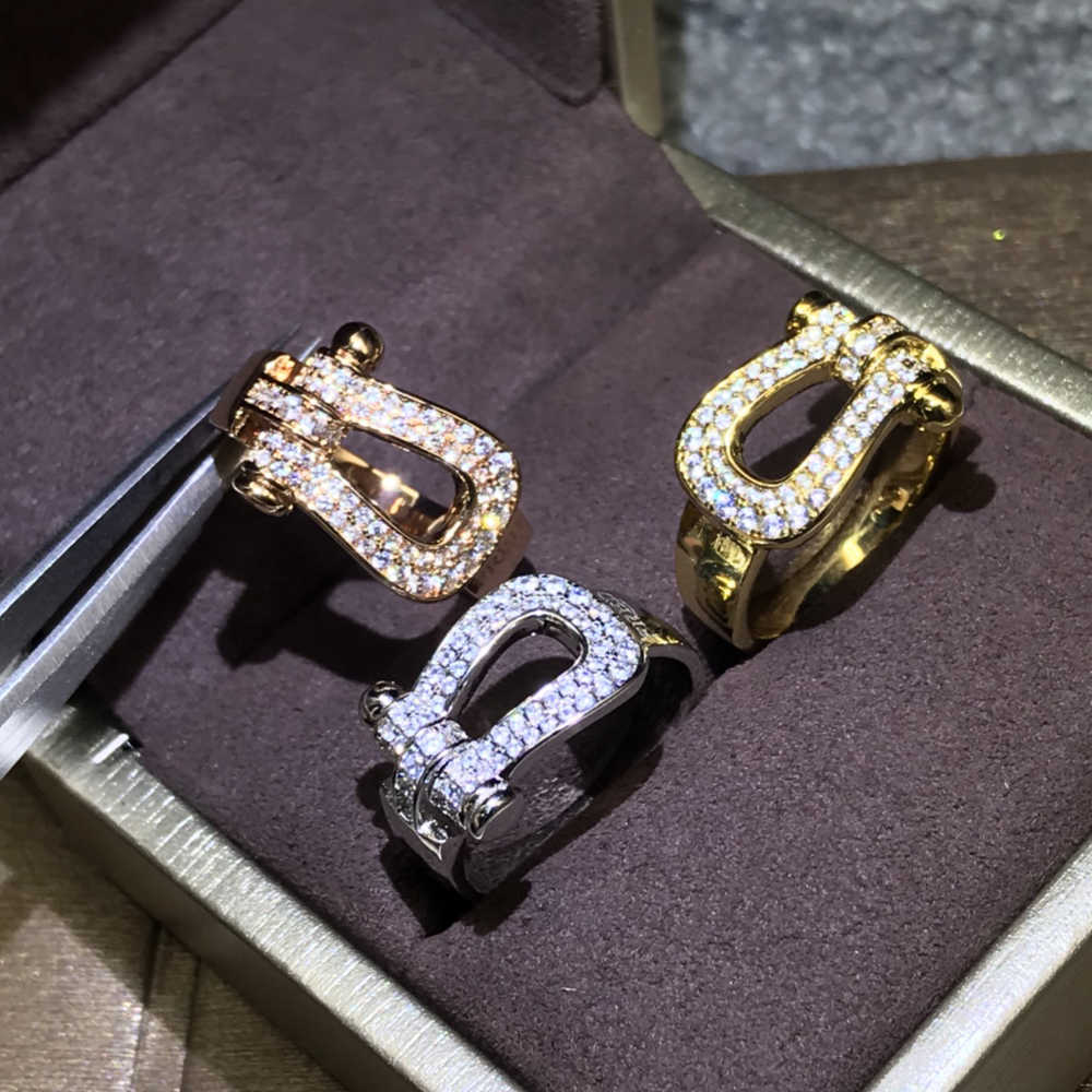 

Luxury Jewelry Brand Original Design Horseshoe Shape Women/man Ring Fred 2020 Trend Fine Zircon Alloy Couple Rings A0526, Silver