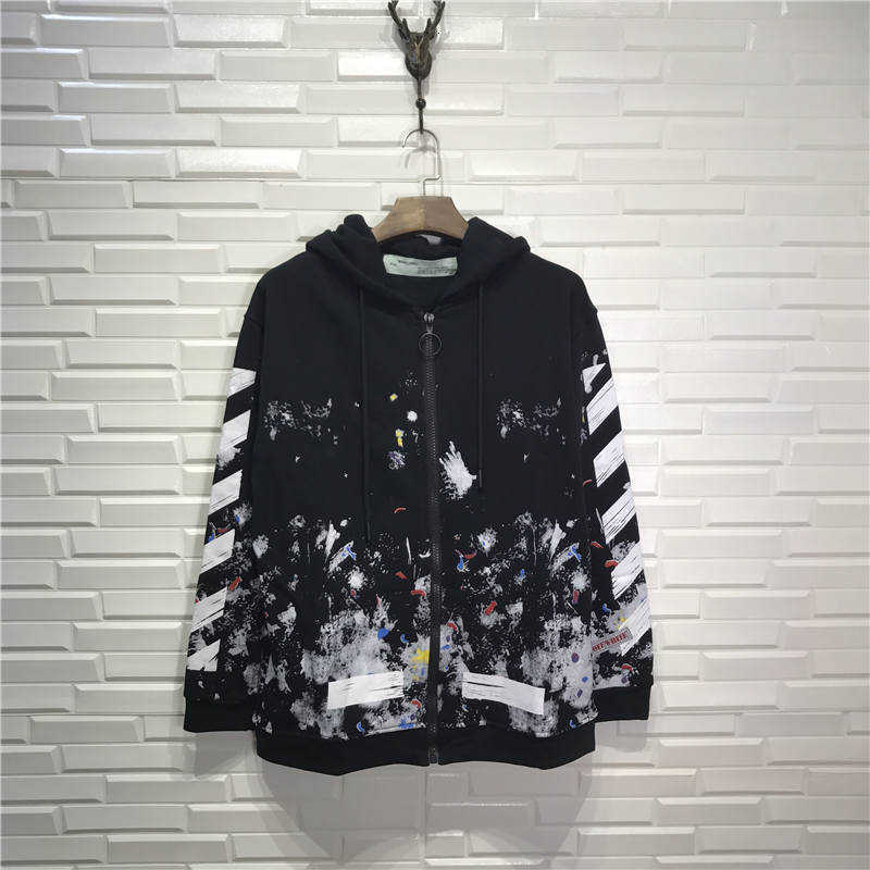

Men's Hoodies Sweatshirts Ow Off Wild Splash Ink Star Sky Fireworks Arrow White Hooded Cardigan Sweater Zipper Jacket, Black zipper;as shown in the figure