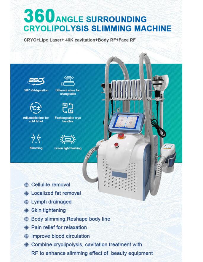 7 In 1 Cryo Handles Fat Freezing cryolipolysis suction weight Loss skin lift Fast with 40k cavitation rf laser beauty machine
