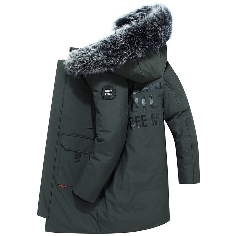 

202 new medium long hooded men's coat white duck down trend thickened autumn and winter cotton padded jacket, Green