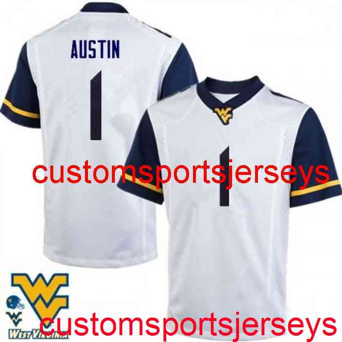 

Stitched 2020 Men's Women Youth #1 Tavon Austin West Virginia Mountaineers White NCAA Football Jersey Custom any name number -5XL 6XL, As pic