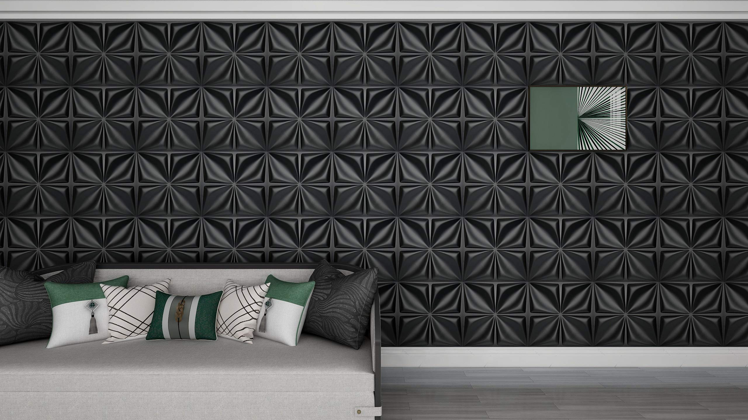 Art3d 50x50cm Wall stickers Matt Black 3D Wallpaper Panel PVC Flower Design Cover 32 Sqft, for Interior Décor in Living Room,Bedroom,Lobby,Office-image-726830860