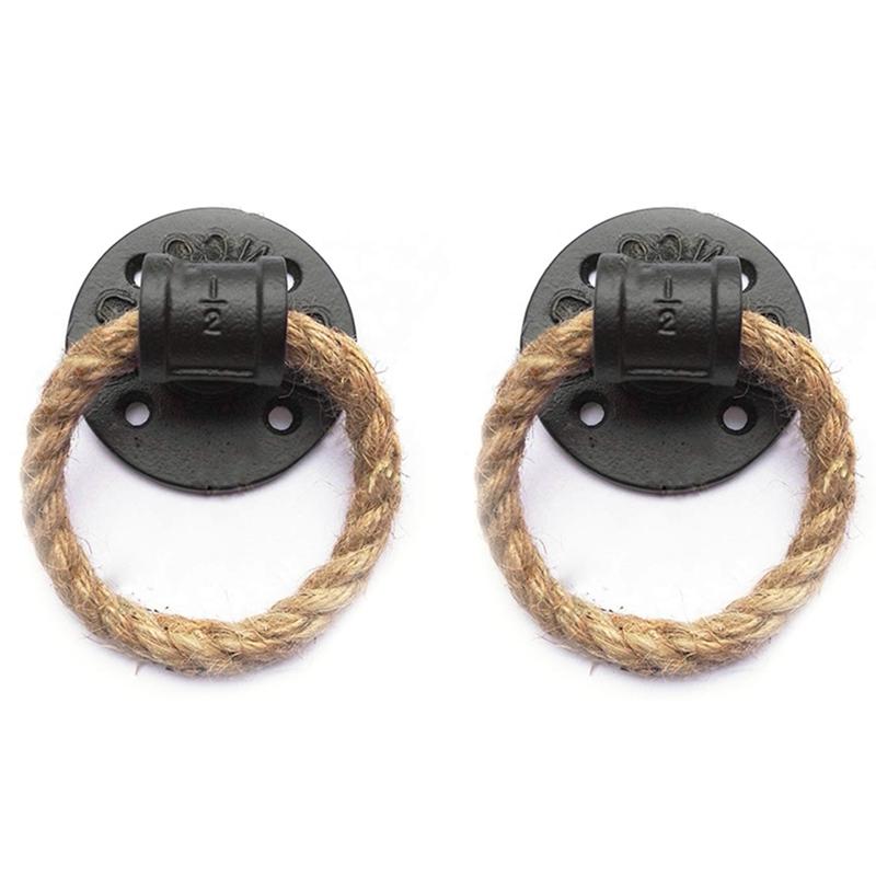 

2Pcs Vintage Towel Rack Ring Industrial Style Wall Mount Towel Holder Iron Pipe Rope Bathroom Toilet Home Hotels Decoration, Black