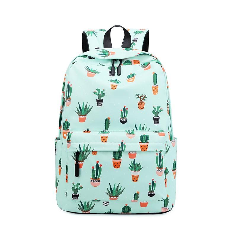 

Backpack Women Plant Printing School Cactus Travel Laptop Knapsack Polyester Waterproof Teenager Girls Cute Pink Green Bookbag, White