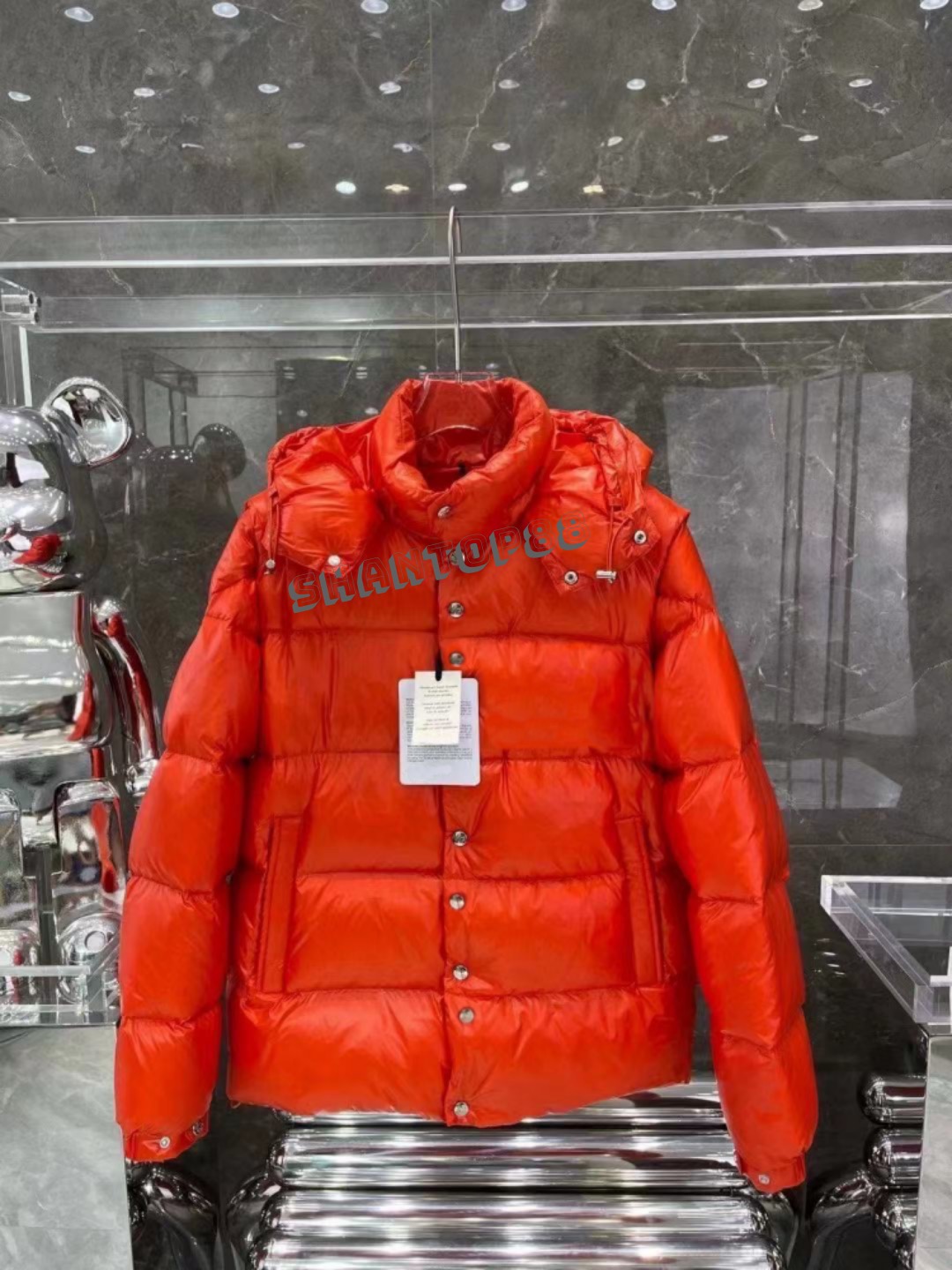 

Designer password high-quality down jacket mens short winter trend of women couples 90% white duck thickened shiny coat Removable sleeves M-2XL, Black