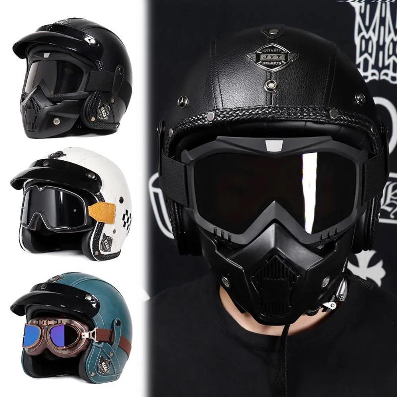 

Motorcycle Helmets Retro Helmet Cruise Locomotive Half Men And Women Leather Electric Four Seasons, 10