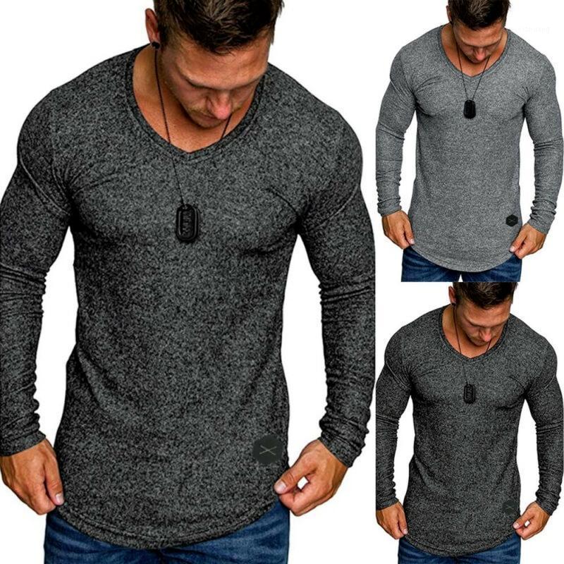 

Men' T-Shirts Mens Long Sleeve T-Shirt Plain Slim Fit Tops V-Neck Tee Shirts Elastic Blouse, Black