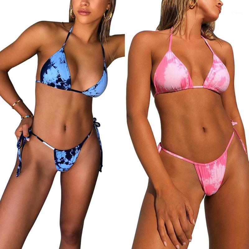 

Women' Swimwear Two Piece Bikini Set Gradient Printed High Waisted Halter Deep V Neck Push Up Padded Bra Sexy Panty Swimsuit