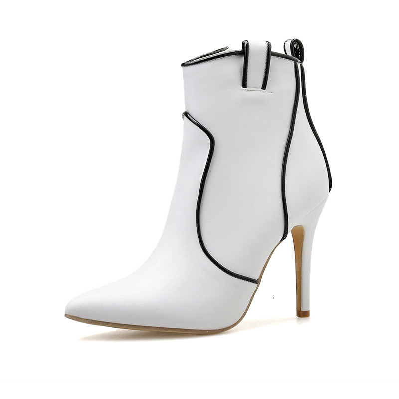 

2021 New Sexy Thin Heel Party Wedding Shoes Woman White Black Ankle Large Size Pointed Boots Toe High Heels C31s