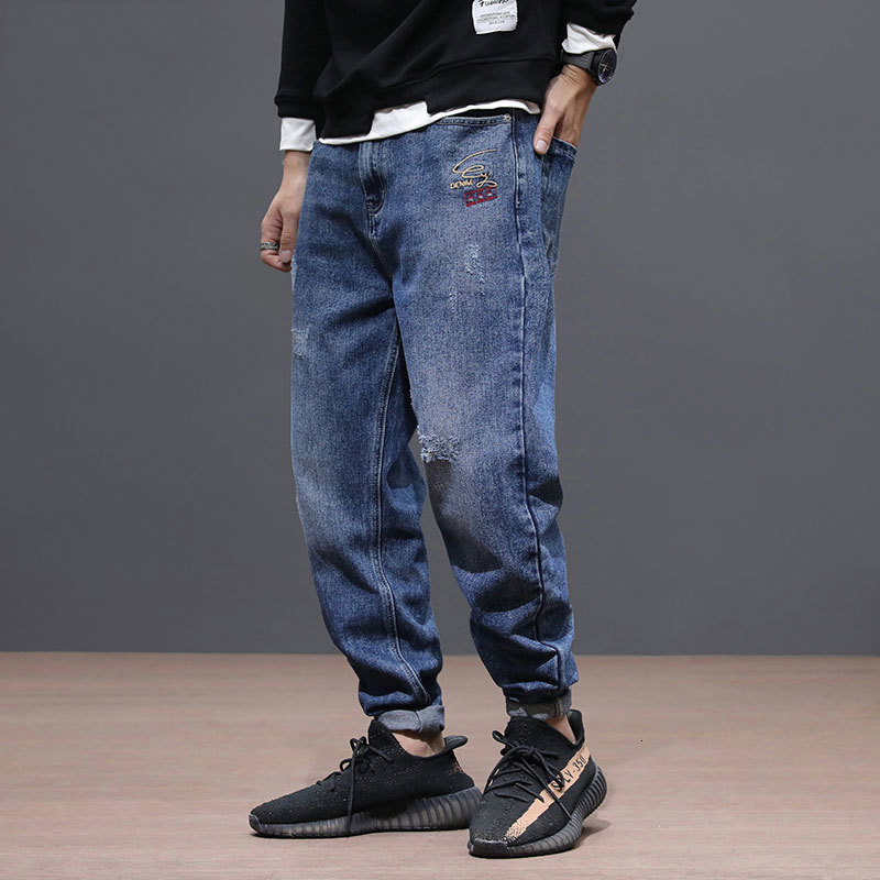 

2021 New Newly Japanese Style Fashion Loose Fit Retro Denim Harem Pants Homme Vintage Designer Hip Hop Jeans Men Taper Trousers H66o, Blue