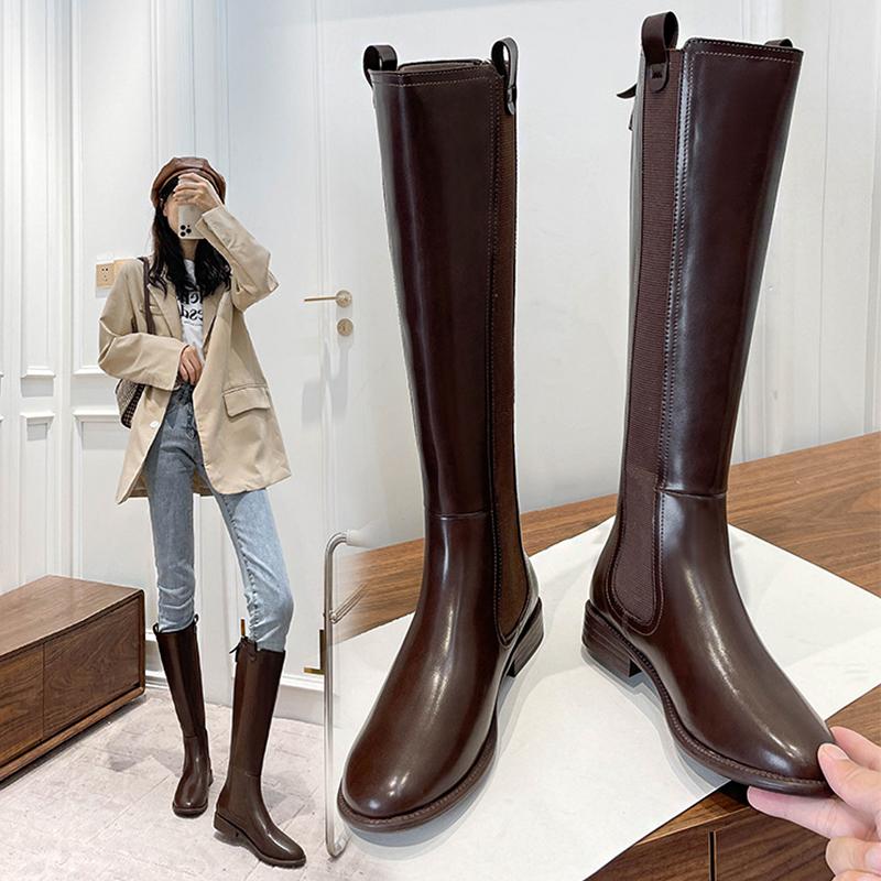 

Boots 2021 Autumn Women's Knee-Length Fashion Microfiber Long Tube Plus Velvet Warm Winter, Black