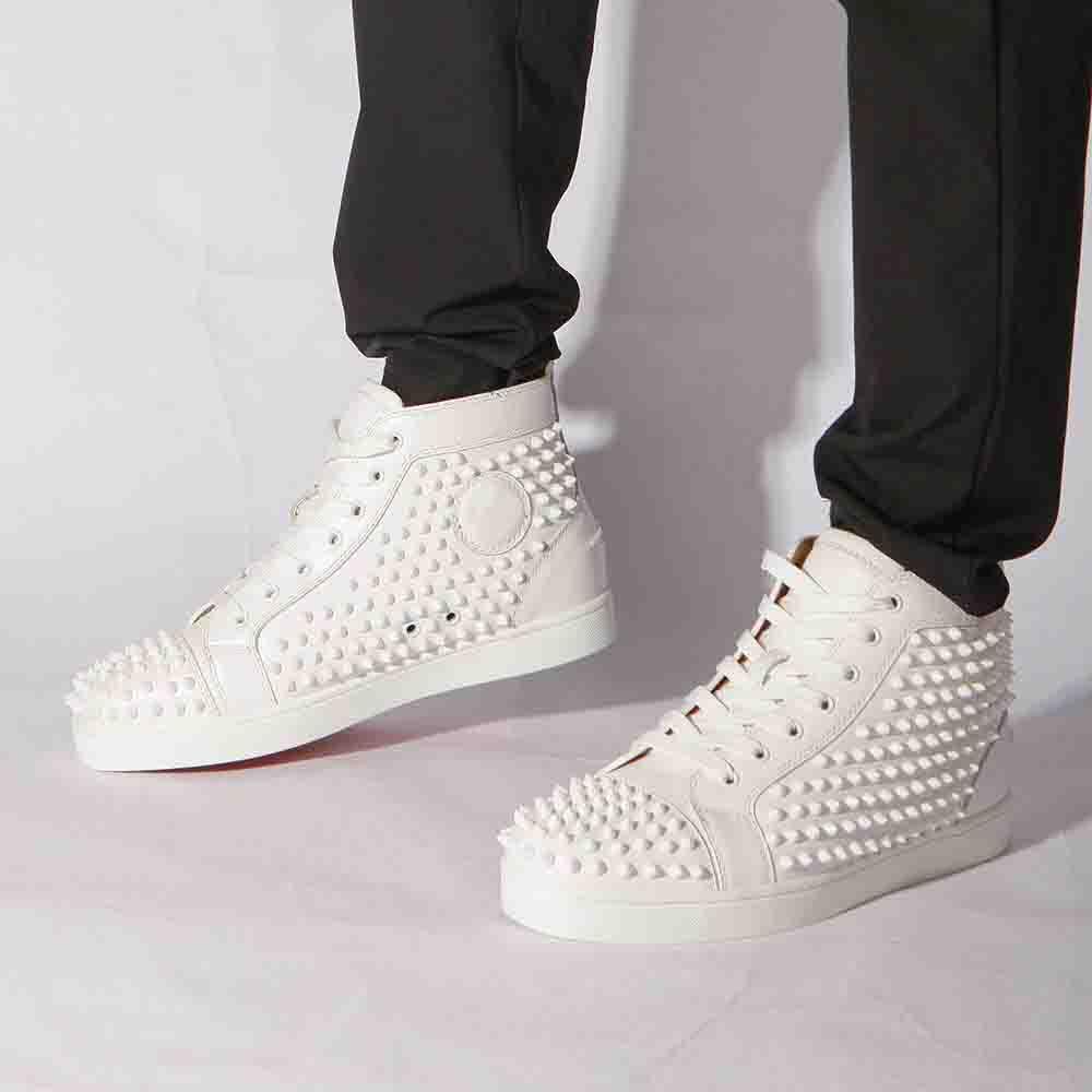 

Dress Shoes Quality famous design Red Soles Flats Mens Women Leather Spikes High Top Reds Botto Sneakers Brand Casual Shoe crystal Rivets Trainers