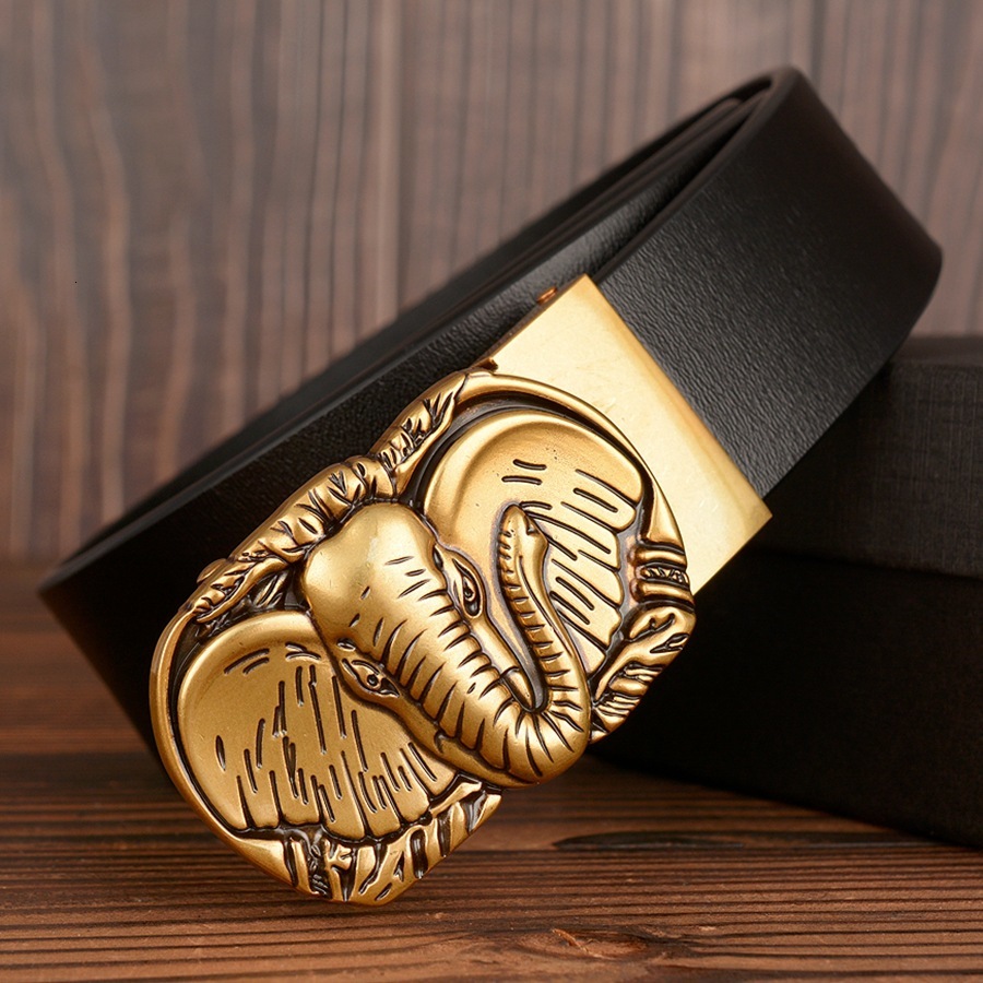 

2021 New Brand Elephant Designer High Quality Genuine Leather Belts Strap Male Retro Automatic Buckle Belt for Men La2g, Black