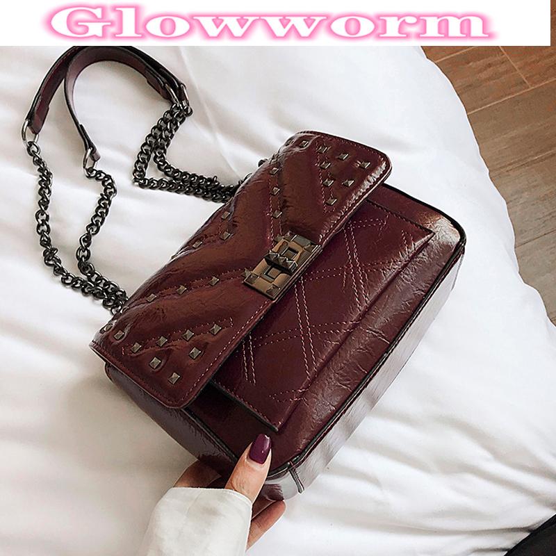 

Hot Rivet Chain Small Crossbody Bags For Women 2021 Shoulder Messenger Bag Lady Luxury Handbags Sac a Main, Black