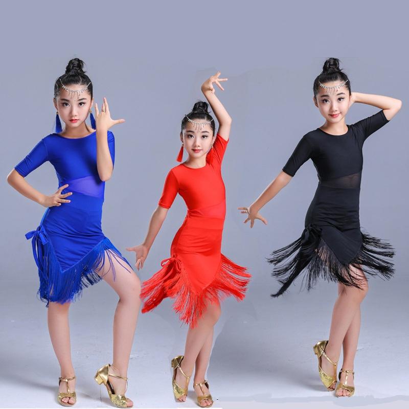 

Girl's Dresses Kids Tassels Irregular Latin Dancewear Girls Dance Dress Ballroom Rumba Tango, Black