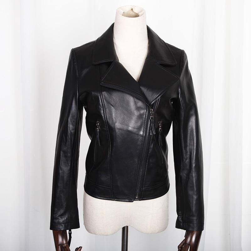

Women's Leather & Faux Maylofuer Real Genuine Sheepskin Jacket Slim Women Locomotive Coat, Black