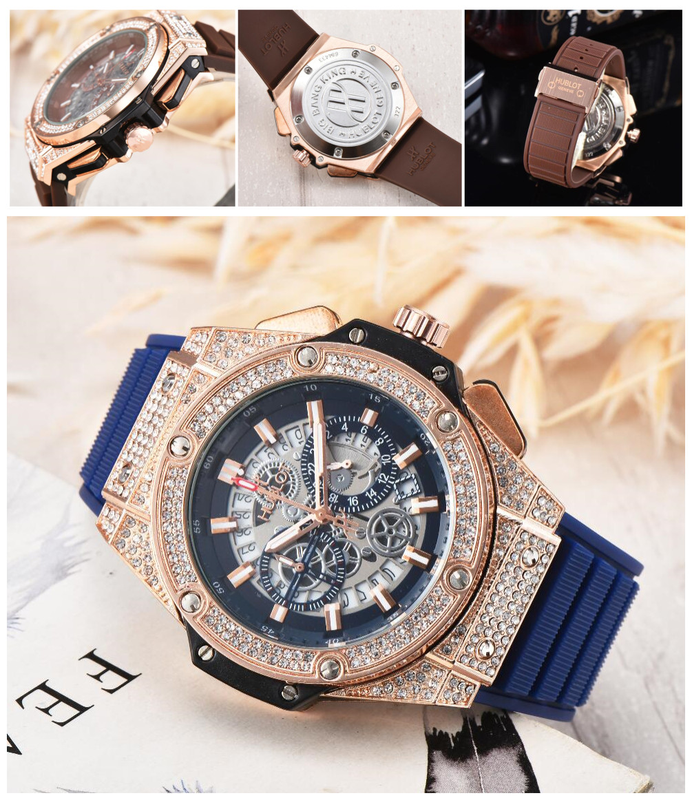 

045 HUBLOTTOP New WOMEN MEN sports Classic WATCH Rubber Band Full Function quartz Watches Mens BUSINESS Diamond Wristwatch