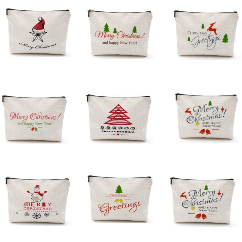 

Christmas Cosmetic Bags Cotton Linen Women Coin Makeup Bag Xmas Gift Travel Storage Pouch 11 Styles Free DHL ship  100pcs HH21-516
