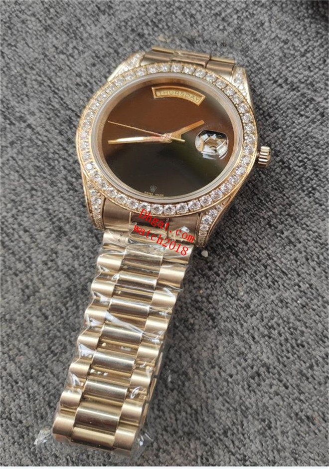 

Classic Mens Watches 40mm Diamond Bezel Black Dial Mechanical Sapphire Glass 18K Yellow Gold Stainless Steel Bracelet Luxury Watch Waterproof