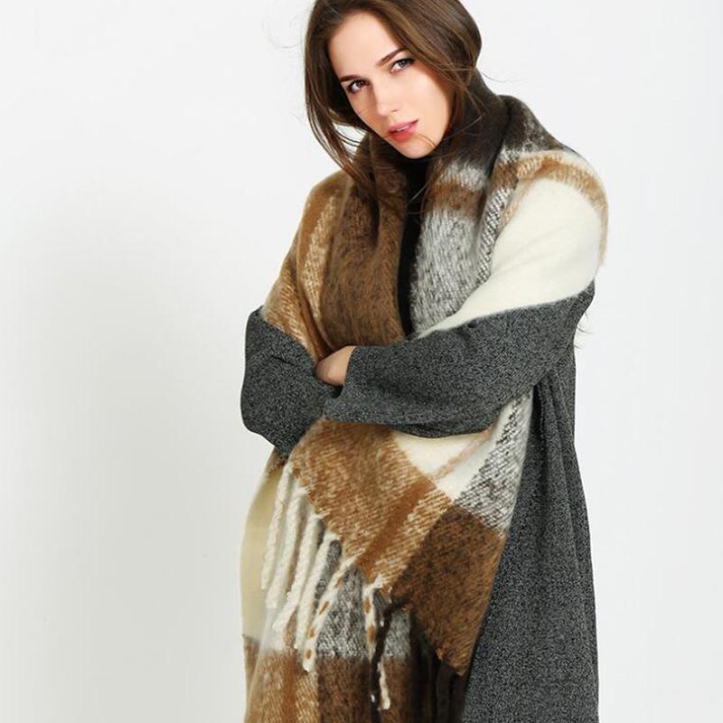 

Scarves Women's Autumn And Winter Hit Color Tassel Plaid Shawl Long Double-sided, Blue;gray