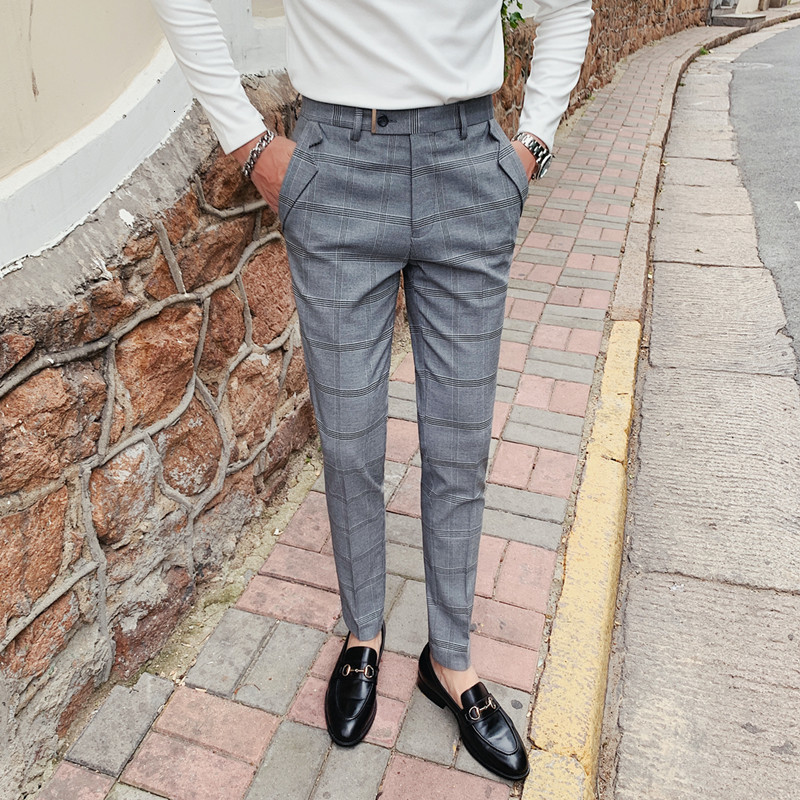 

2021 New Business of High Quality Casual Men's Plaid Ed Autumn Fine Tuning All Games in Straight Line Formal Office Pants Wear Wc23, Dark gray.