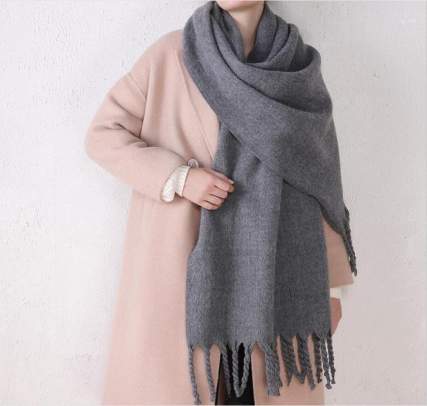 

Scarves Winter Scarf Women Cashmere Warm Pashmina Knotted Tassels Foulard Female Wraps Thick Soft Bufanda Solid Shawl Long Stole, Blue;gray