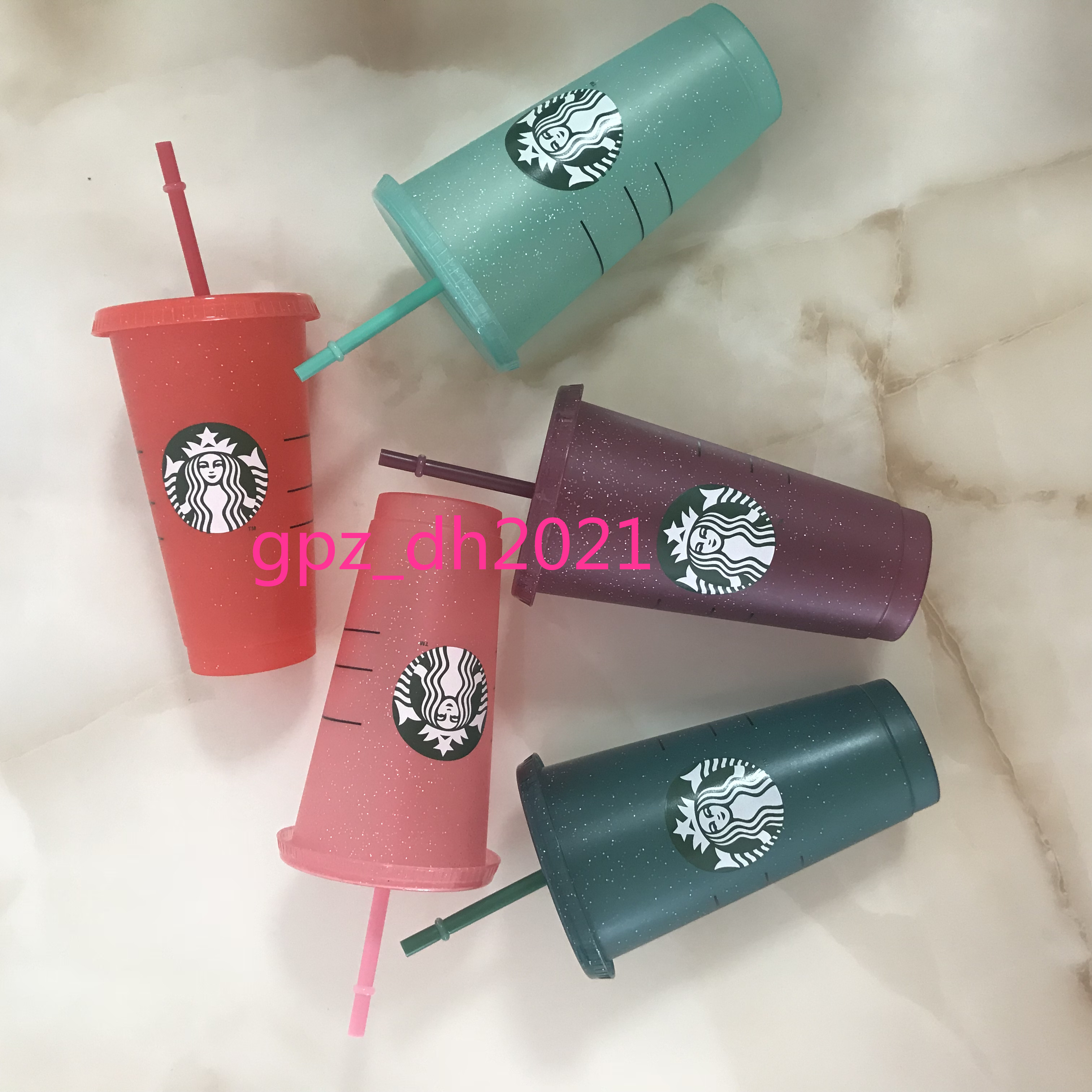 

Starbucks Plastic Cup Flash Cup 24OZ/710ML Transparent Color Changing Plastic Beverage Juice With Lip Straw Magic Coffee Custom DHL Olnxb