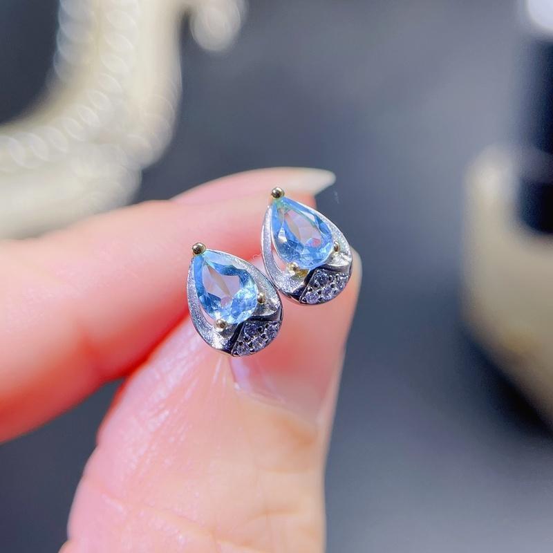 

Stud YULEM Natural Topaz Earring With Main Stone Size Of 4X6mm And 925 Sterling Silver For Women As Party Wear Gift Jewelry, Golden;silver