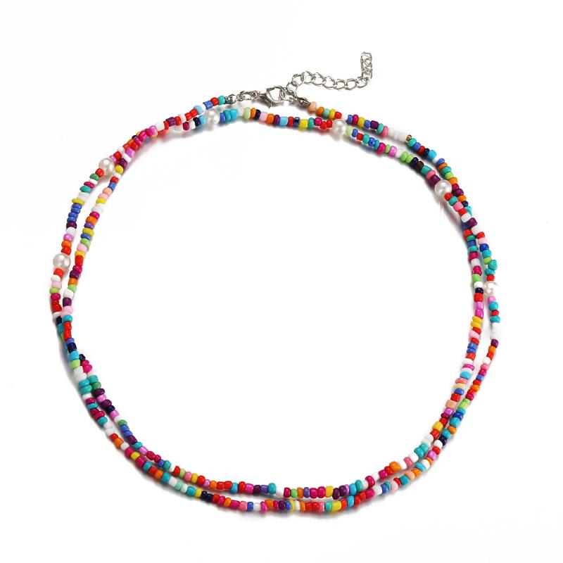 

Chokers Bohemia Two Layer Colorful Bead Necklace For Women Girl Fashion Jewerly