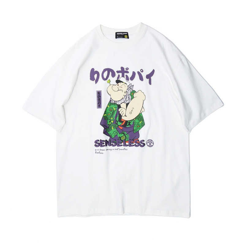 

Japanese Style Men' Harajuku T-shirt Summer Loose Fashion O-Neck Short Sleeve Tee Couple Clothes 210527, Black
