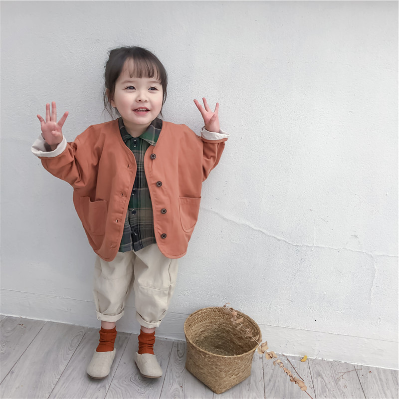 

2021 New Kids Vintage Cotton Cardigan Autumn Korean Girls Children Solid Jacket Baby Boys Coat Outerwear Clothing 284a, Apricot